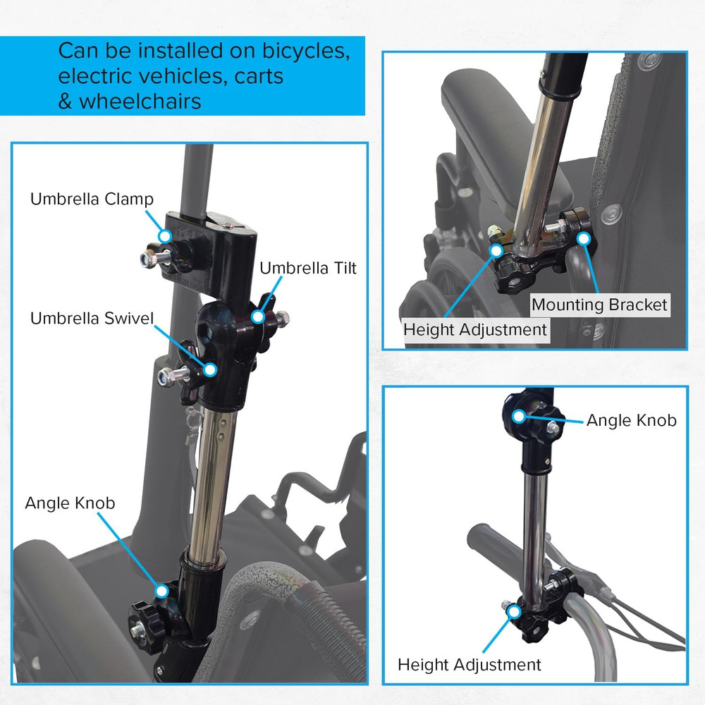 Alveytech Universal Grip Umbrella Holder - 360° Angle Adjustable Attachment Clam