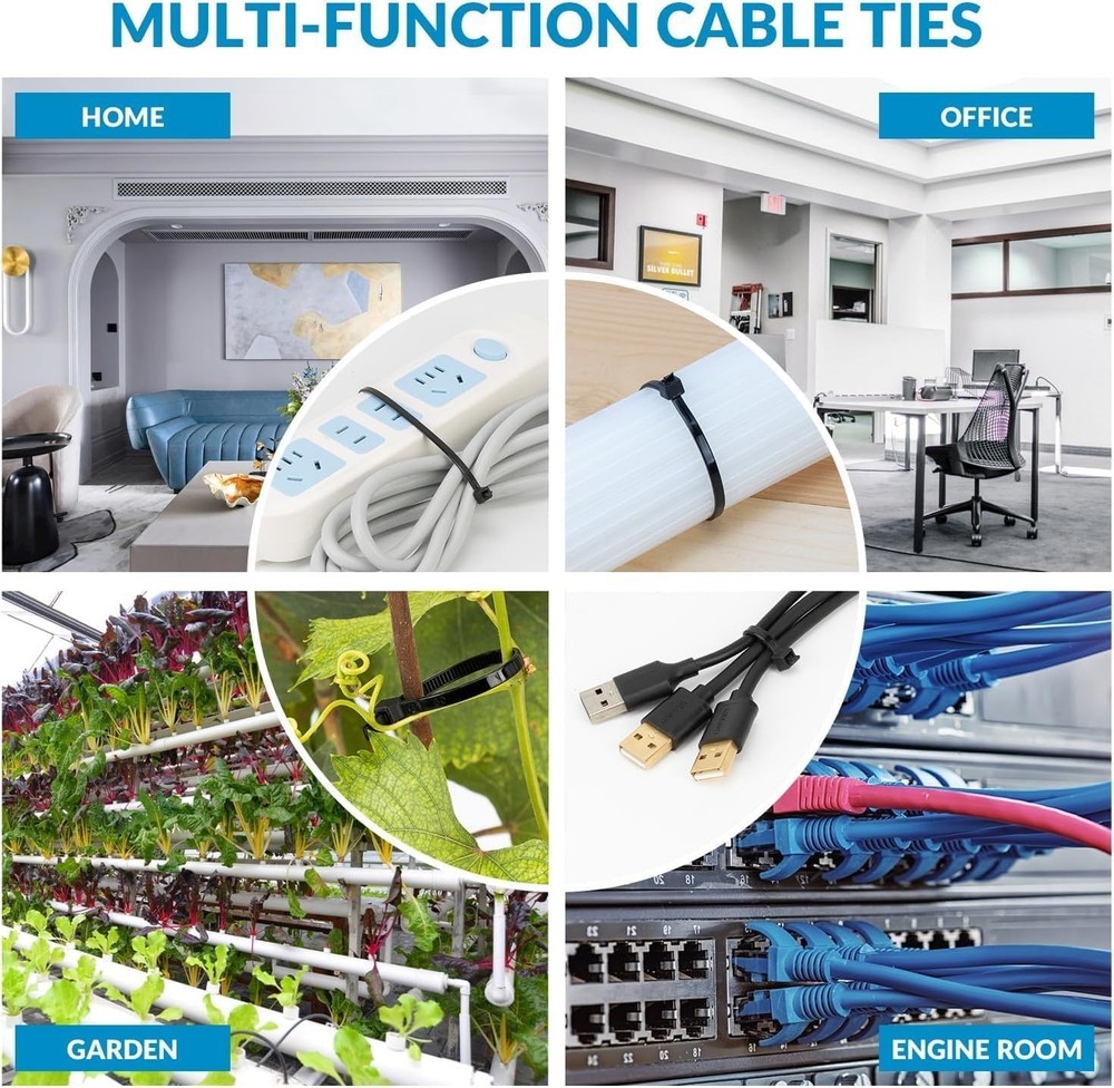 Heavy Duty 8" Black Zip Ties - 60 LBS Strength