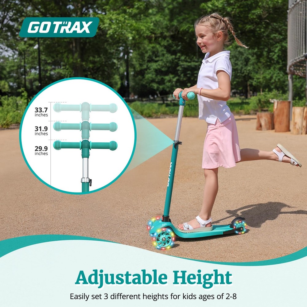 Kids Kick Scooter, LED Lighted Wheels & 3 Adjustable Height Handlebars, Scooter
