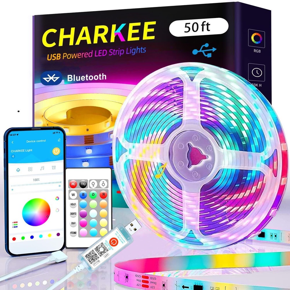 CHARKEE USB Powered Portable 50ft Bluetooth Powered, Multicolor