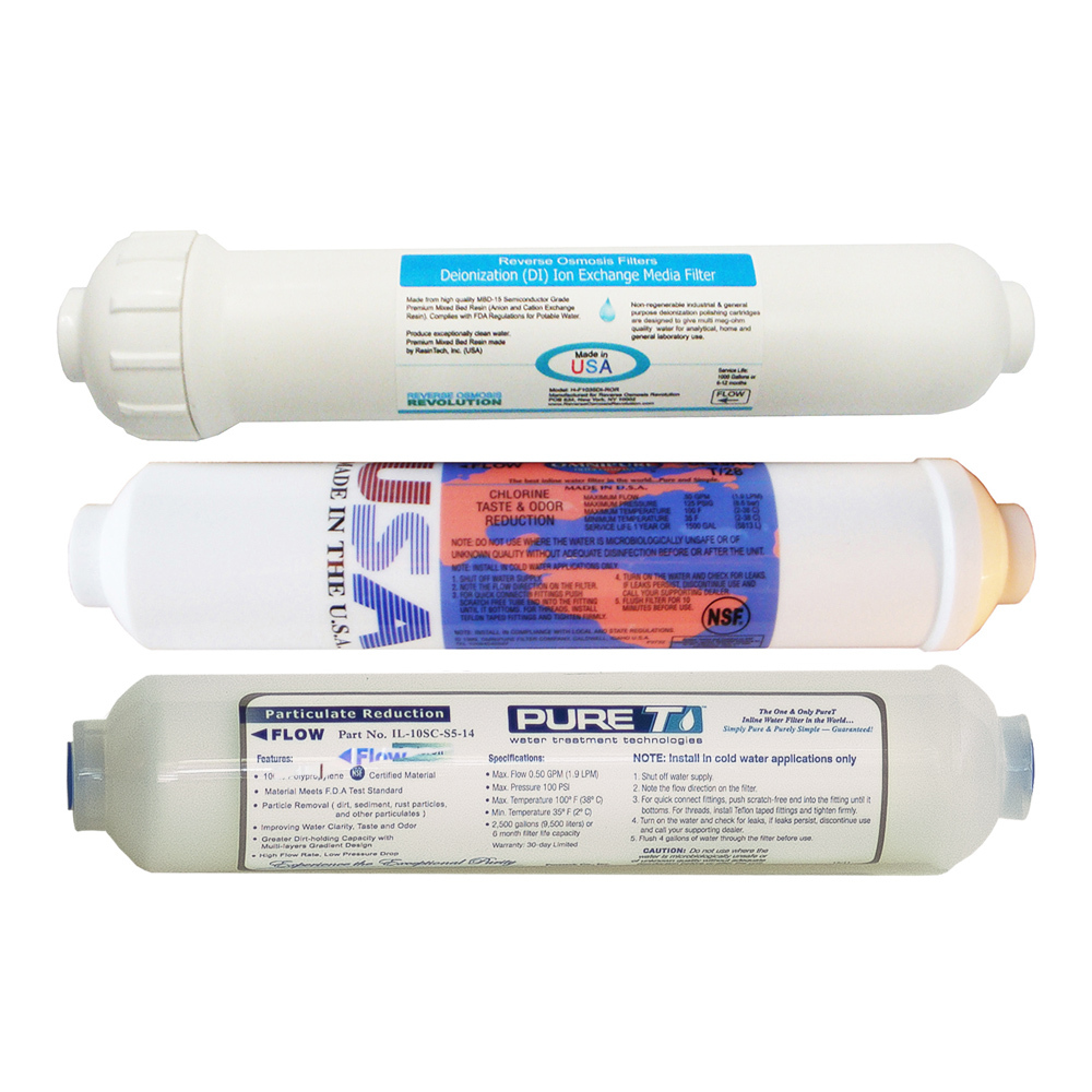 3 inline Filter Set for portable Aquarium RO Reverse Osmosis System, incl DI bed