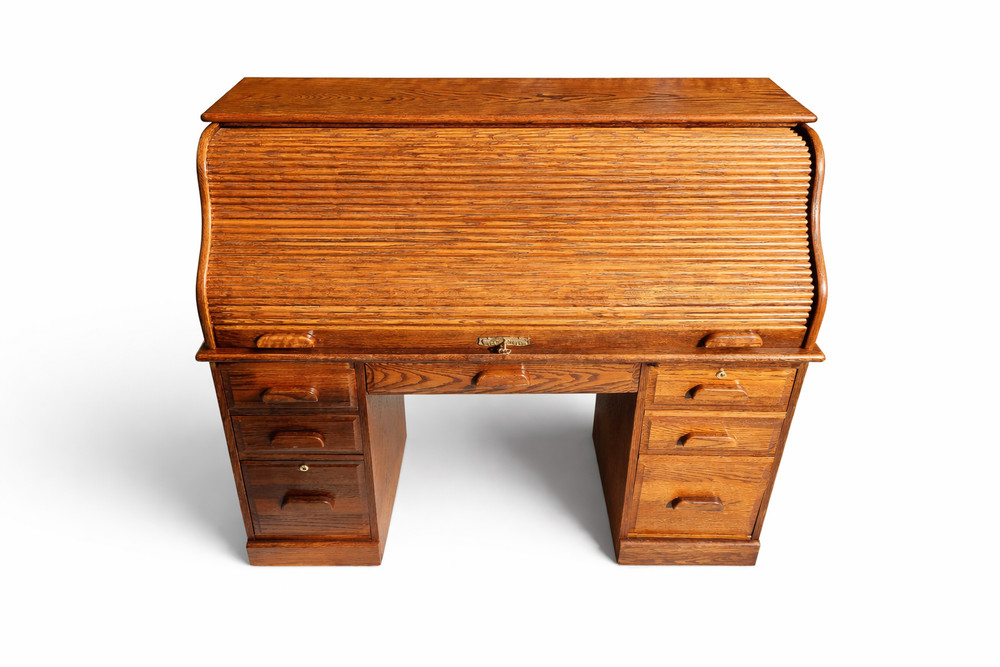 Winners Only Oak Roll Top Desk w/ Organizer Drawers & Pull-Out Slides – Solid Wo