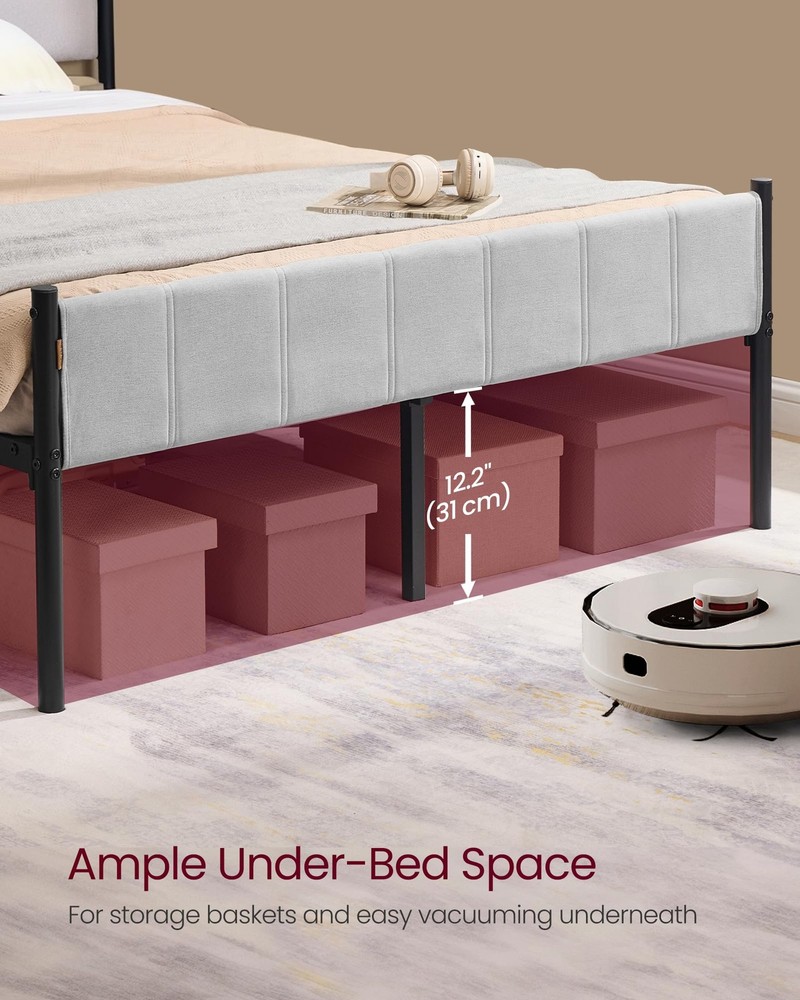 Full Bed Frame with Upholstered Headboard, Metal Bed Frame Full Size with Foo...