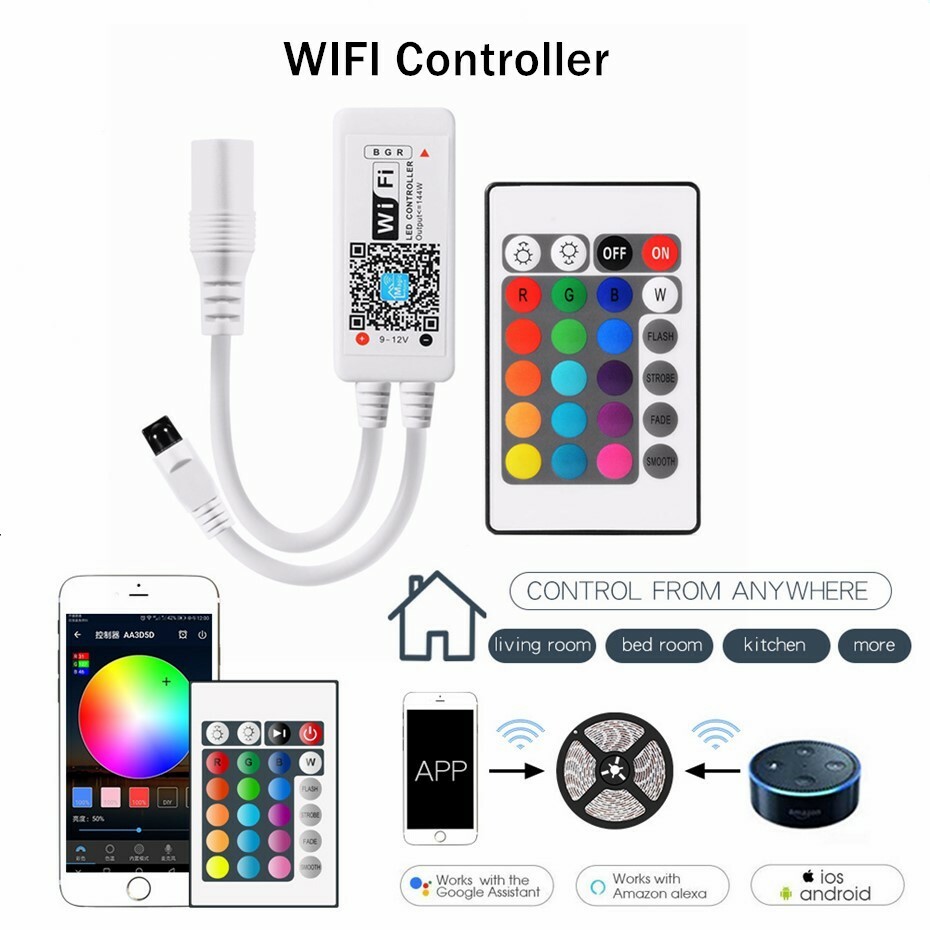 Smart 5m/10m 5050 RGB LED Strip Light Set+WIFI APP Remote Controller+Transformer
