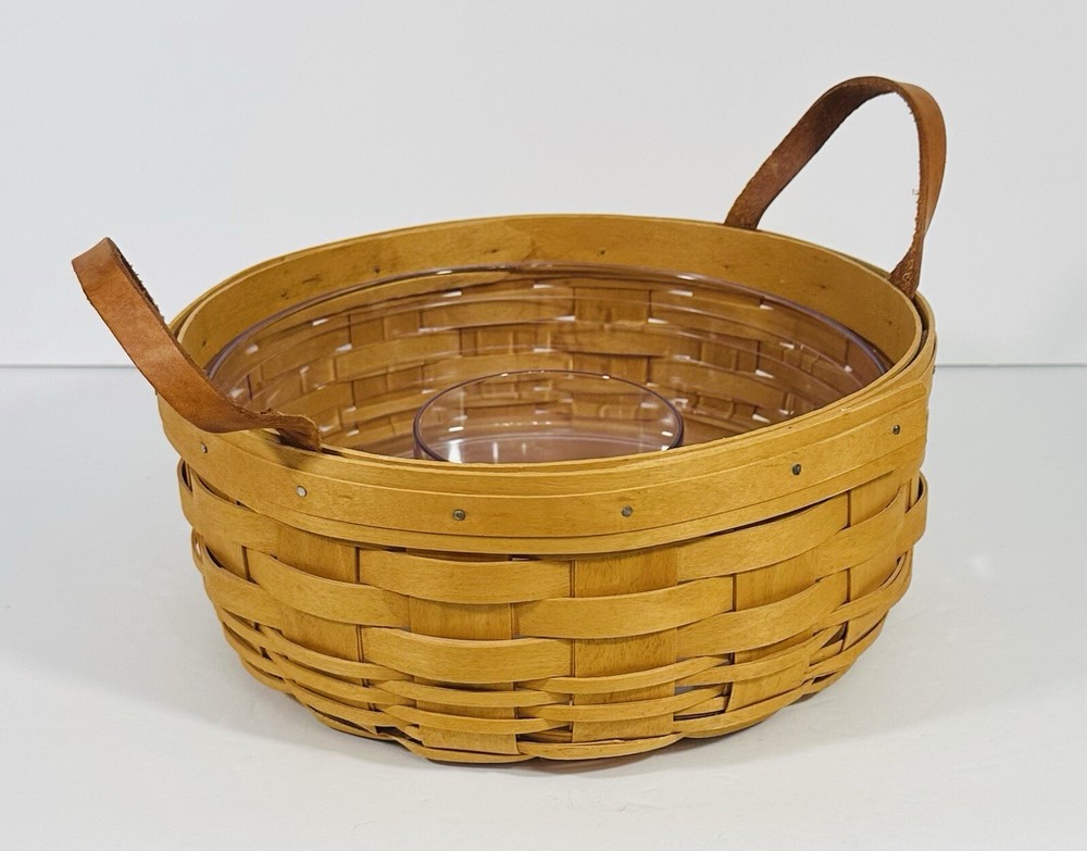 Longaberger Gathering Darning Basket Hard Plastic Insert 2001 Leather Handles
