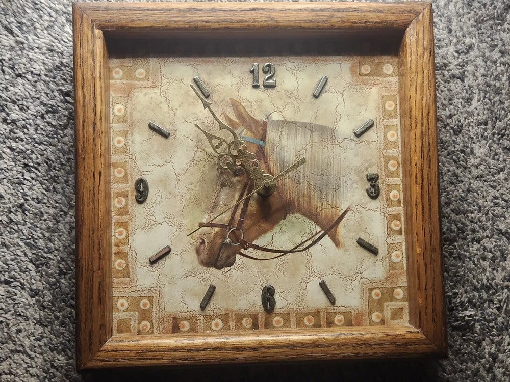 Horse Wood Framed Tile Wall Clock Working