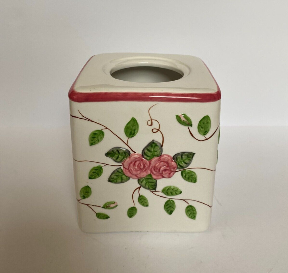 "Roses" Ceramic Tissue Box Cover