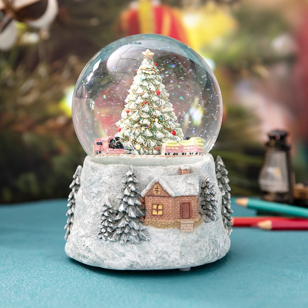 Christmas Tree and Automatic Revolving Train Snow Globe Color Changing Light ...