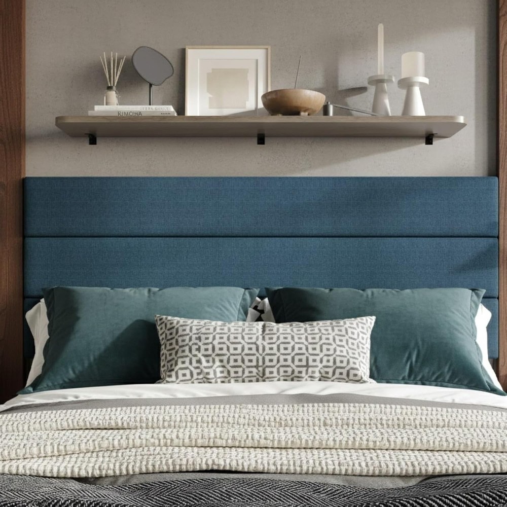 Upholstered King Size Headboard Only Light Blue Adjustable Height Diamond Tufted