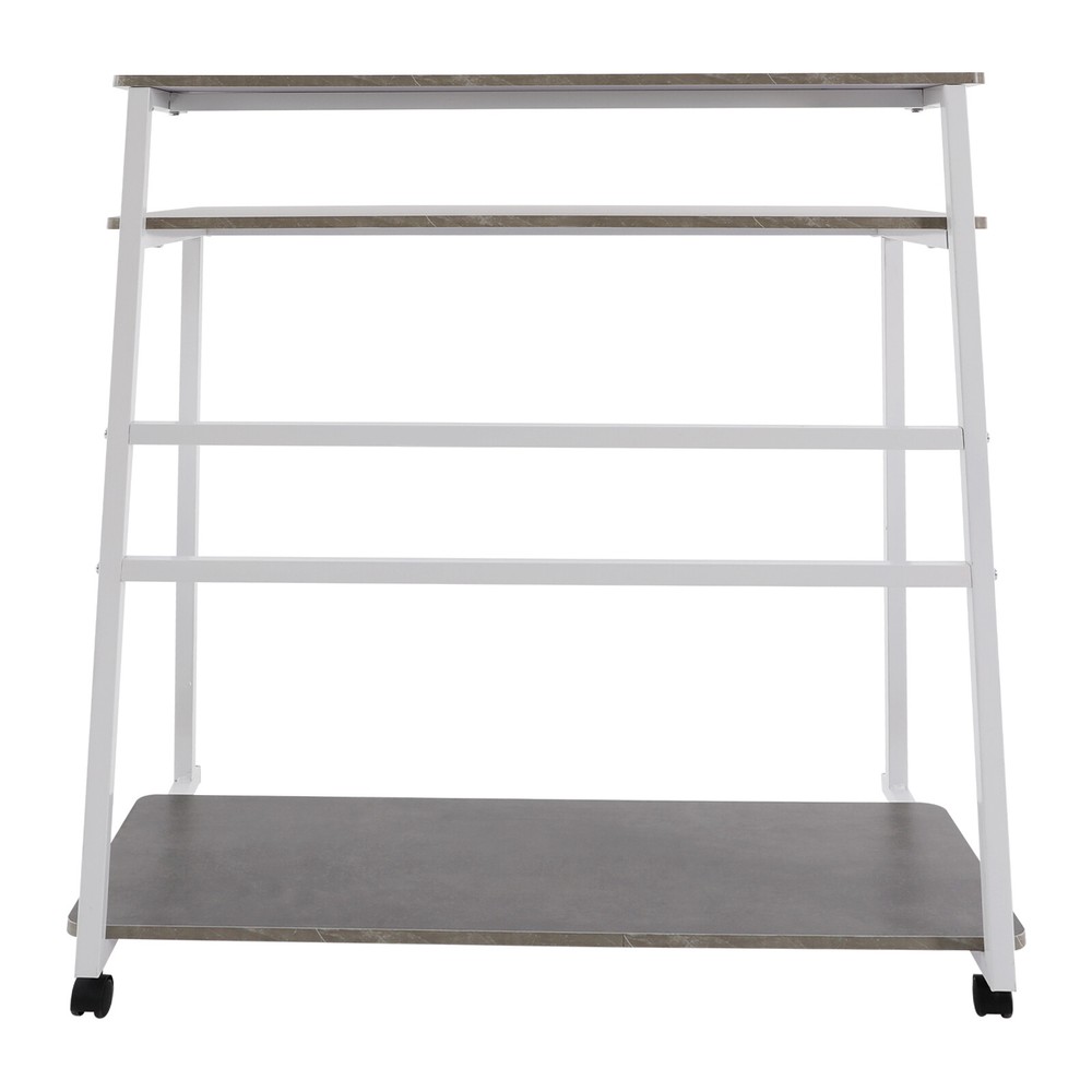3-tier Rolling Computer Desk Capacity 55kg Modern Home Office Desk White Grey