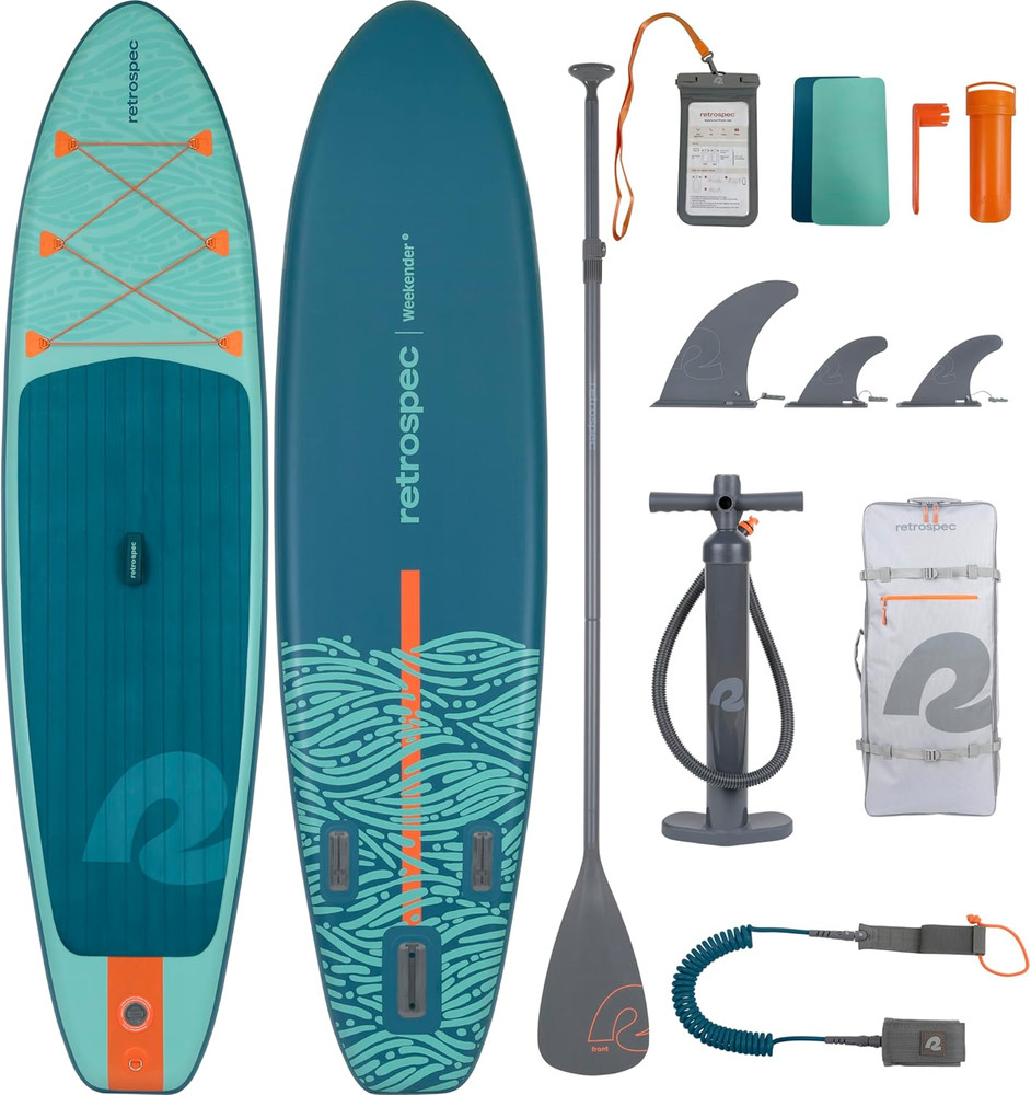 Retrospec Weekender Inflatable Stand up Paddle Board Includes Paddle, Pump, and