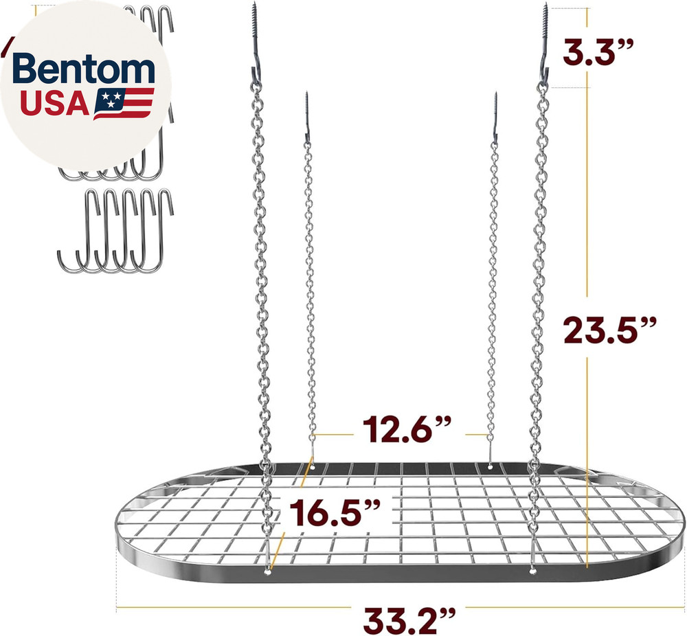 Hanging Pot Rack - Ceiling Mount Kitchen Organizer for Pots and Pans with 15 Hoo