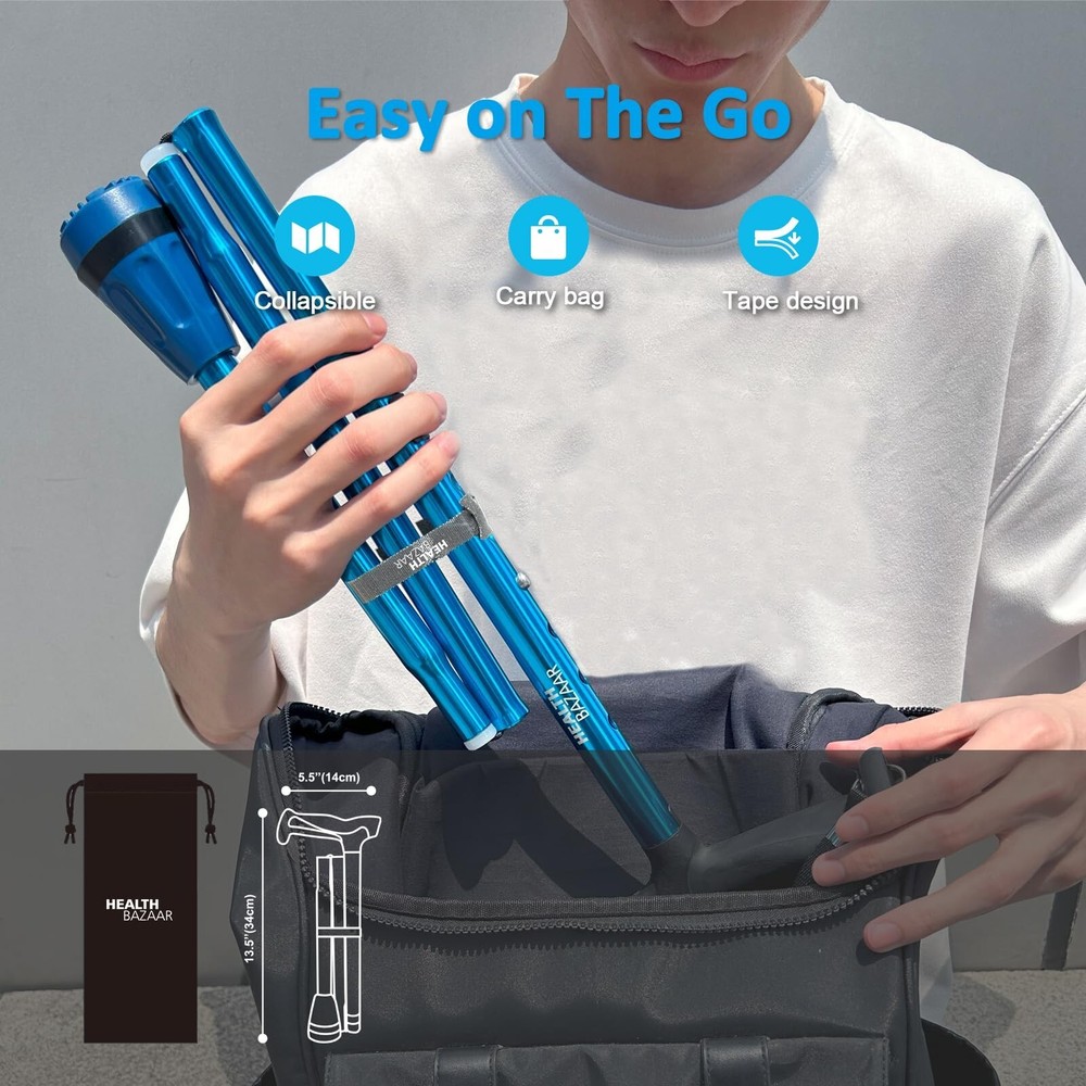 Walking Cane-Foldable,Adjustable,Collapsible,Heavy Duty All Terrain Tip