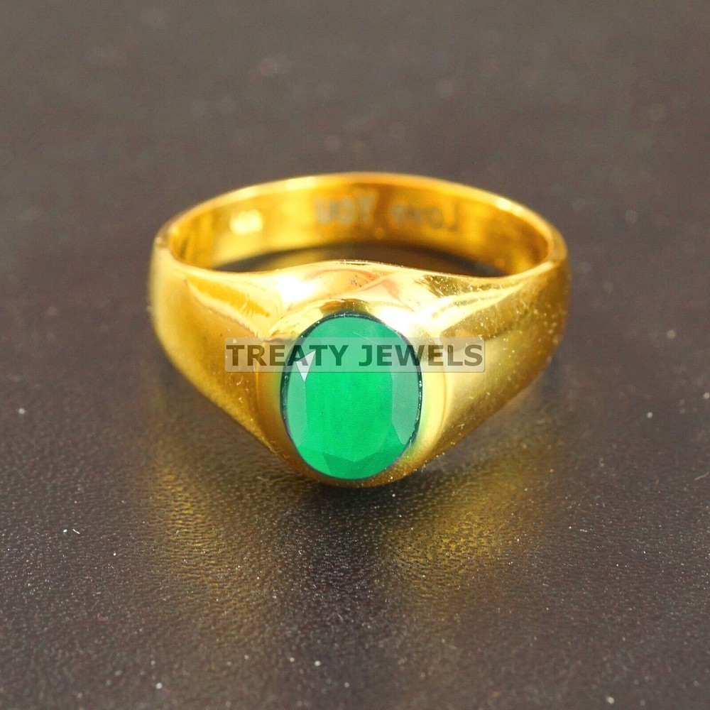Emerald Oval Cut With 14K Solid Gold Ring For Men's #B23