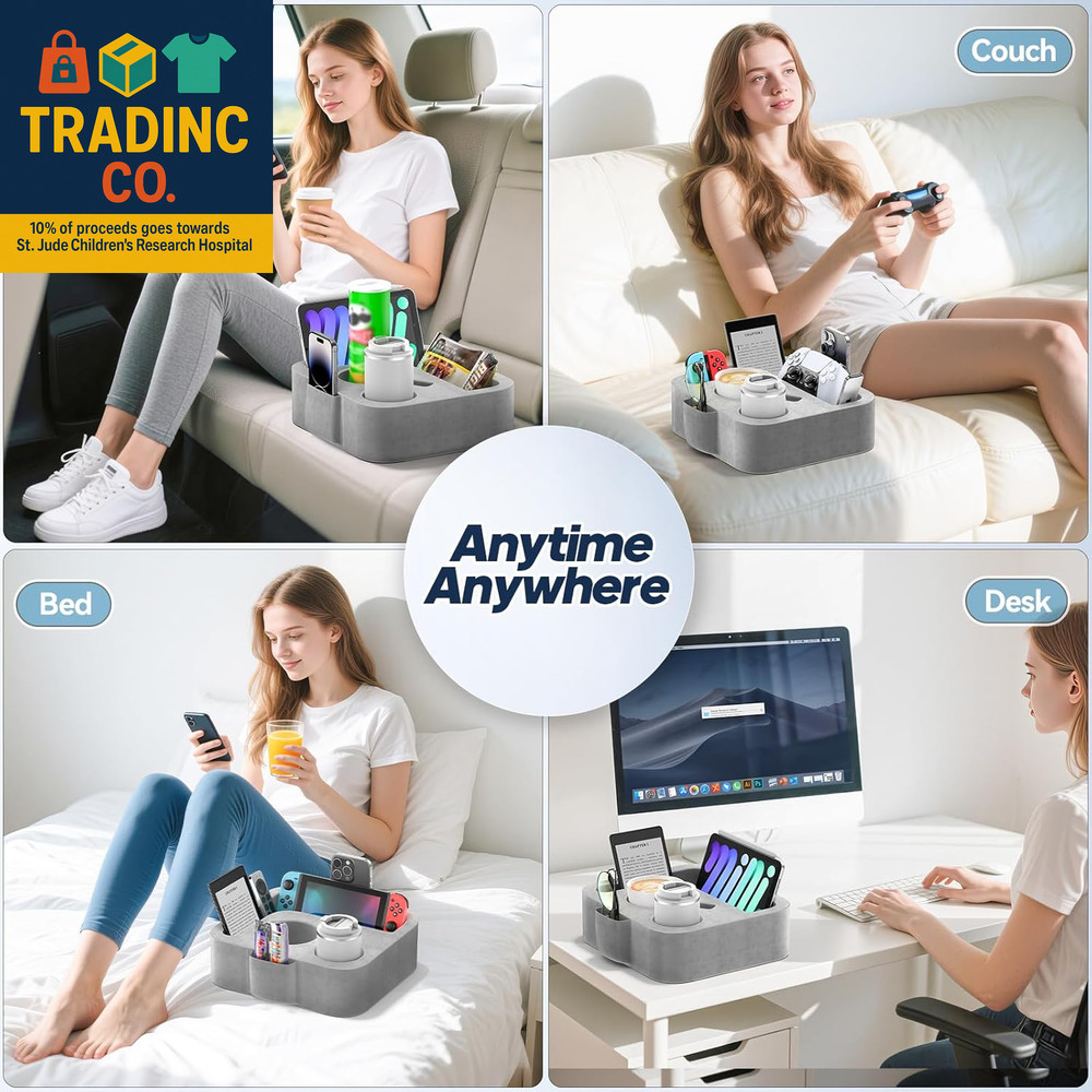 Couch Cup Holder Pillow, Sofa and Bed Caddy for Ipad, Kindle, Switch, Game Contr