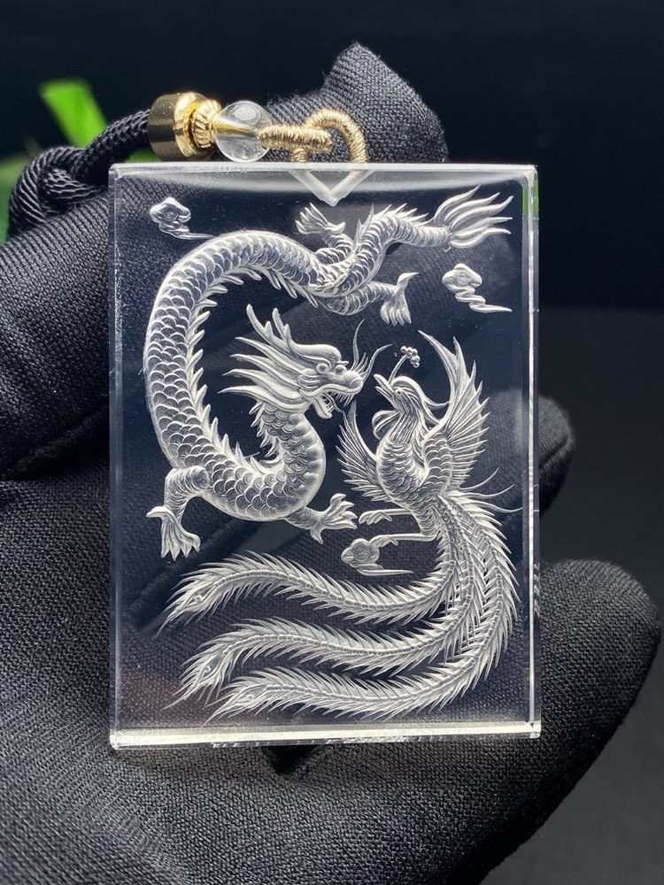 White Crystal Dragon Phoenix Pendant CC