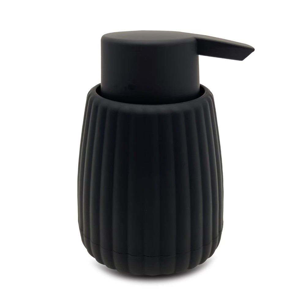 Rubberized Plastic Ribbed Soap Dispenser Pump in Black