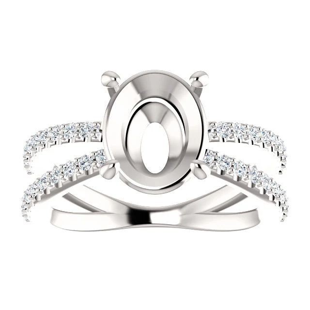 Oval 10x8mm Semi Mount Ring Setting 925 Sterling Silver Side Stone