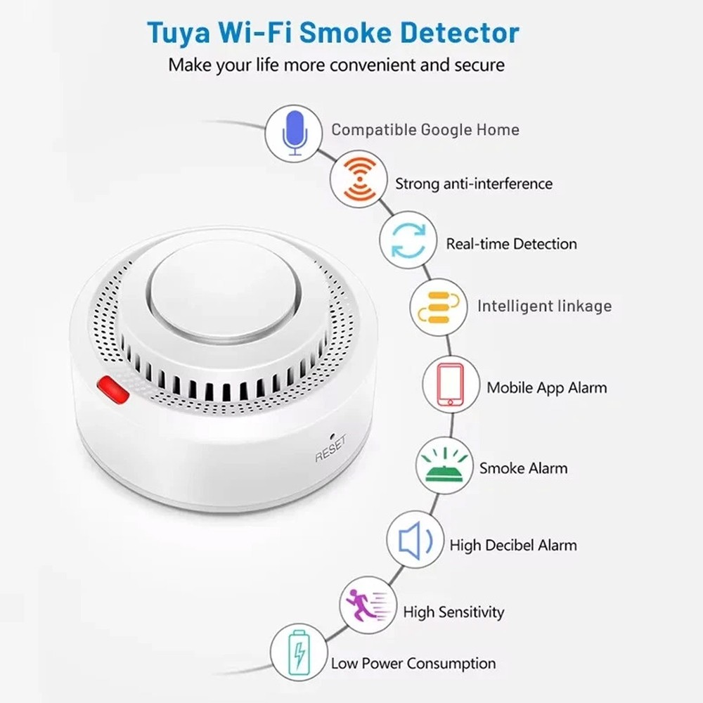 Tuya Smart WiFi Smoke Sensor Fire Protection 85dB Sound Security System Control