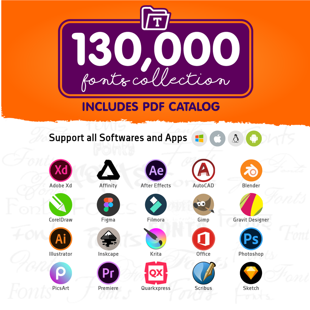 130,000 FONTS COLLECTION (Includes PDF catalog)
