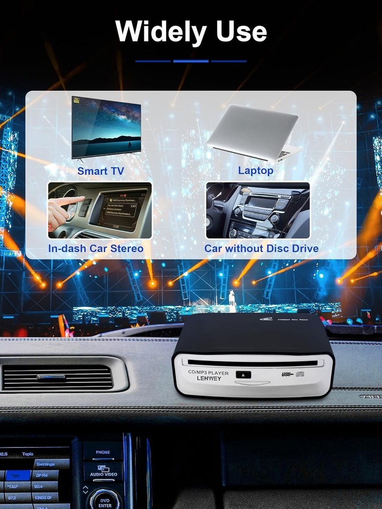 Universal External CD Player for Car with Remote Control & USB Extension Cable