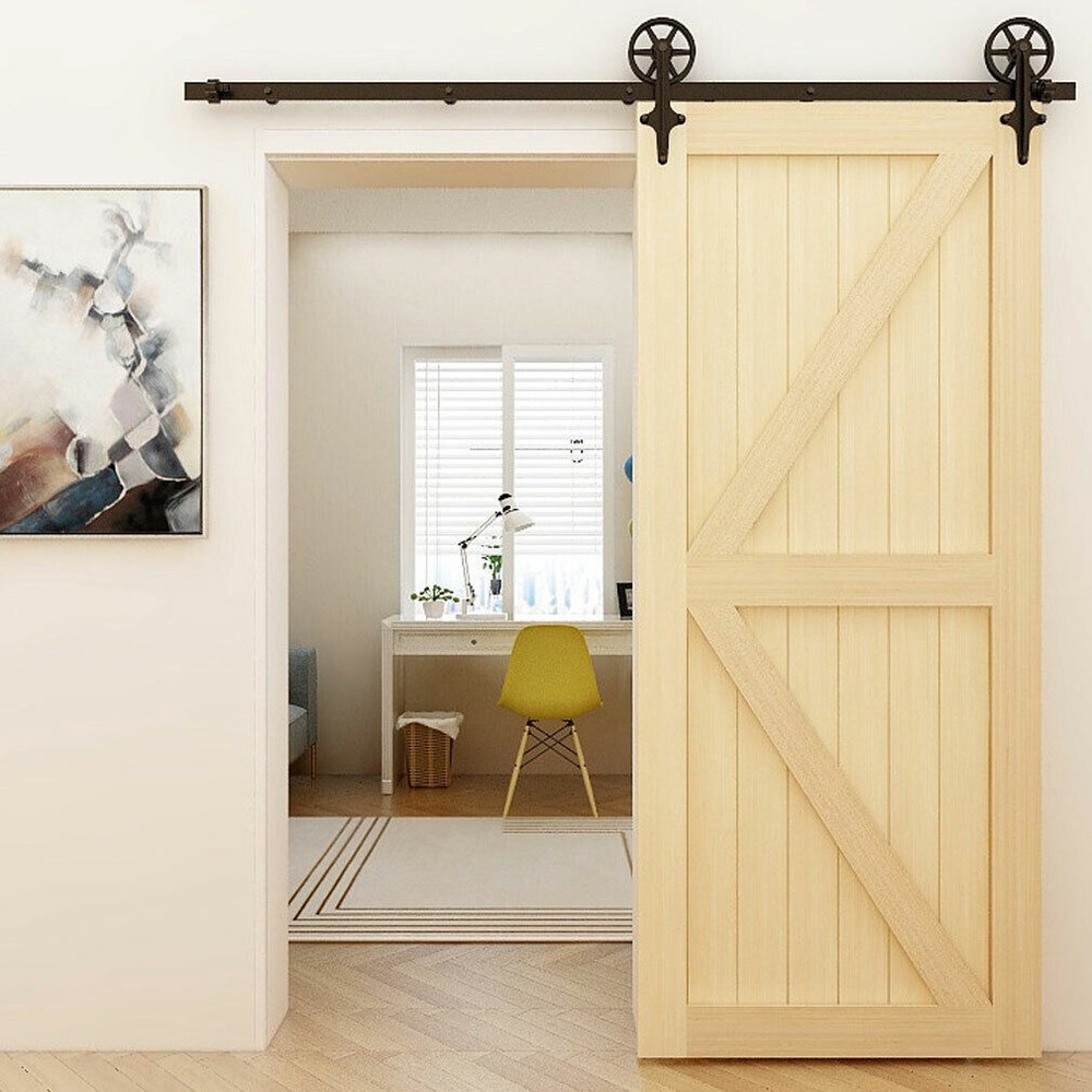 CCJH 4-20FT Sliding Barn Door Hardware Basic Black Roller Kit Single/Double Door