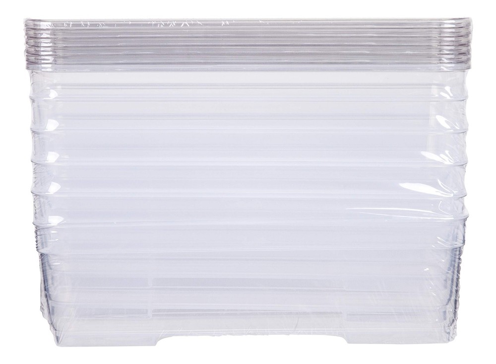 6 Bin Pack, Long Home Organizer Storage Boxes with Lids, Translucent Clear