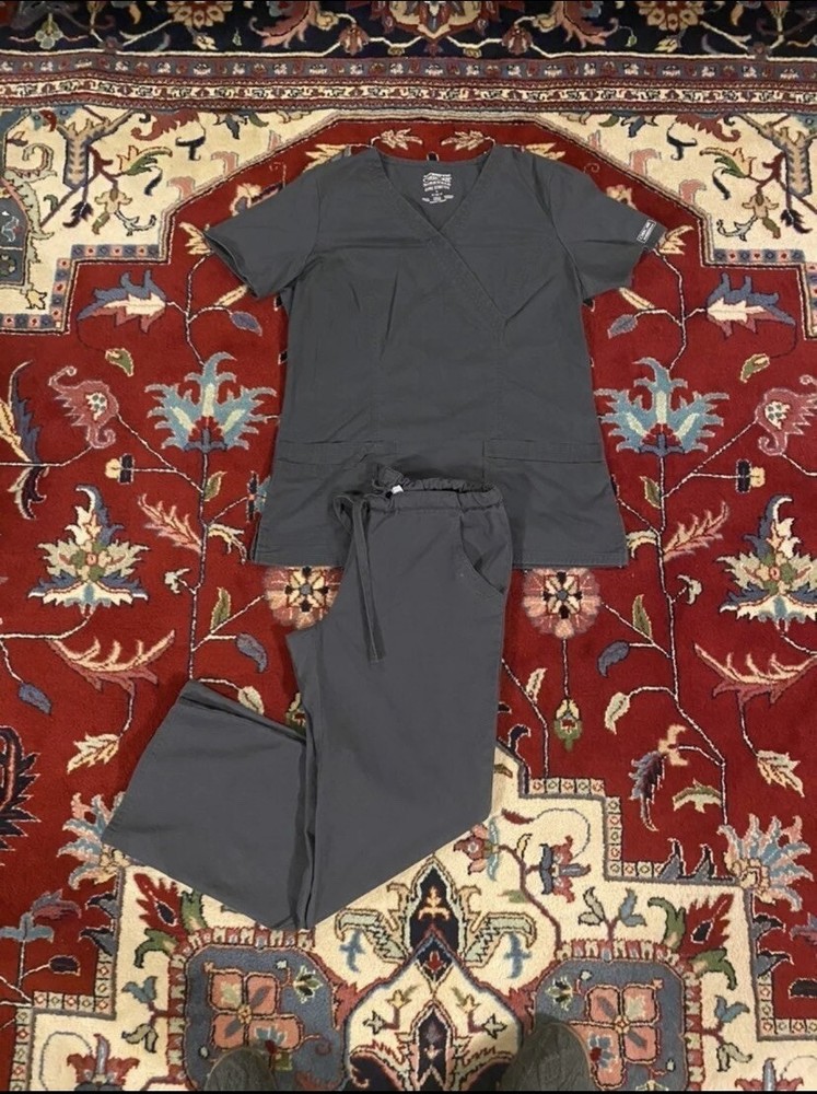 Cherokee Workware Core Stretch Charcoal Gray Scrub Set Small