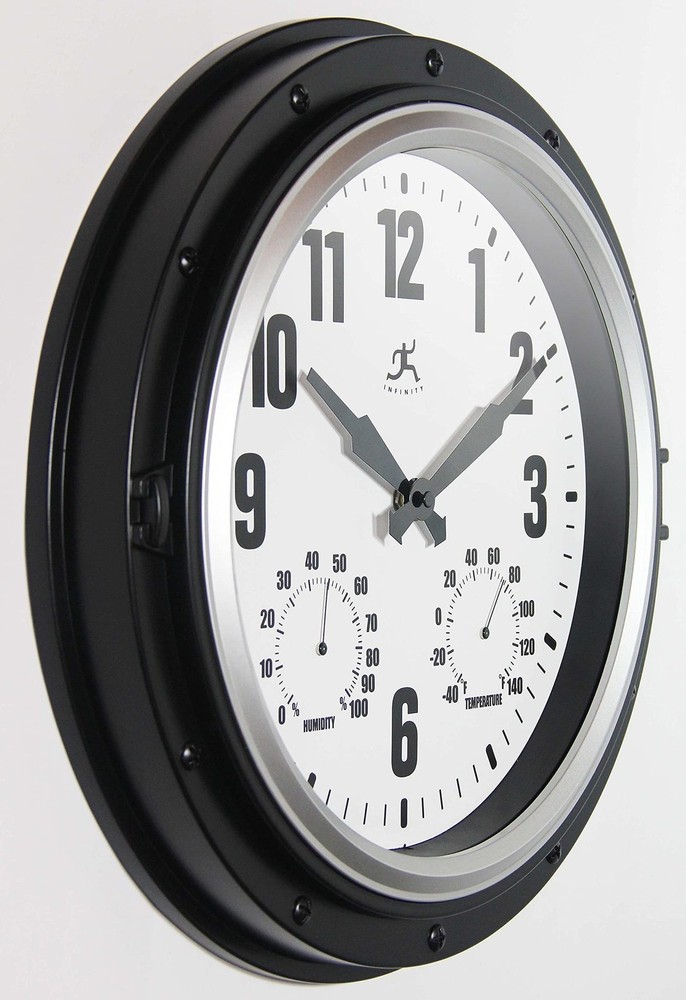 Infinity Instruments Forecaster Indoor/Outdoor Wall Clock, Thermometer, Hygro...