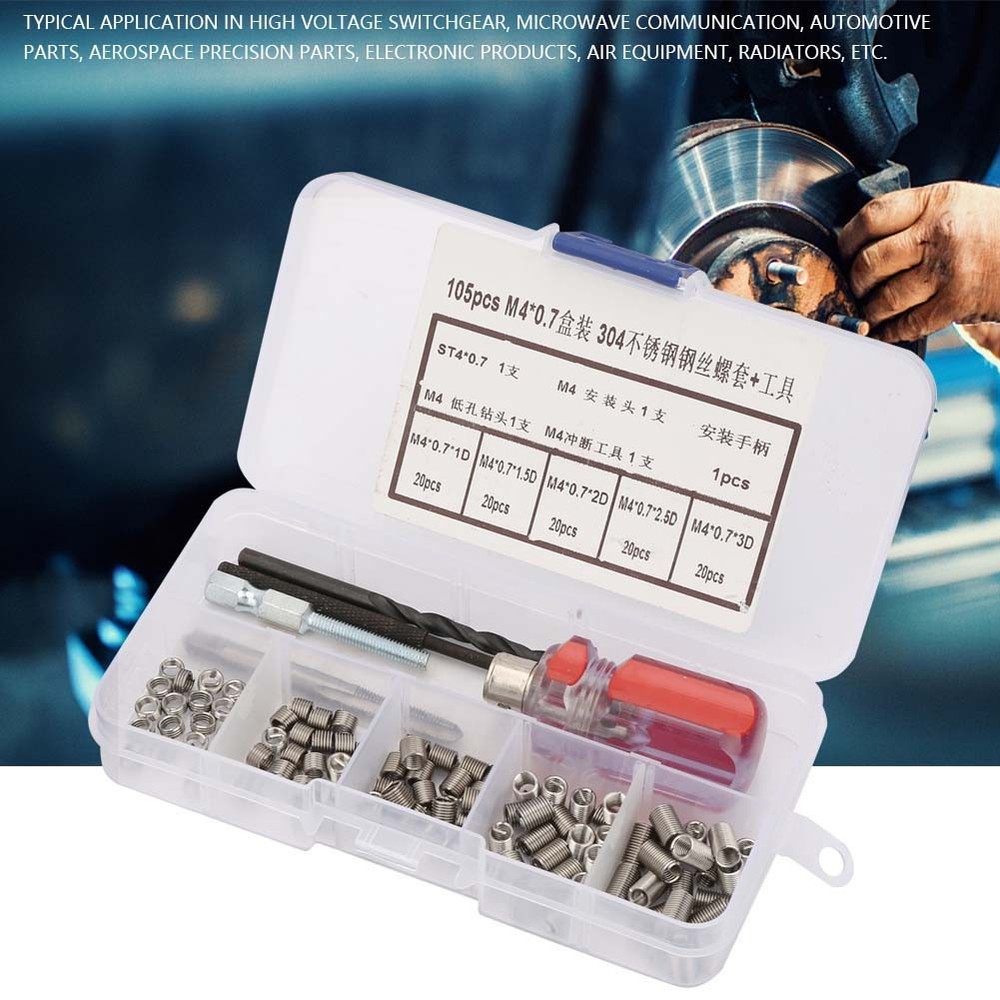 105Pcs Wire Thread Insert Set High Strength Thread Repair Kit