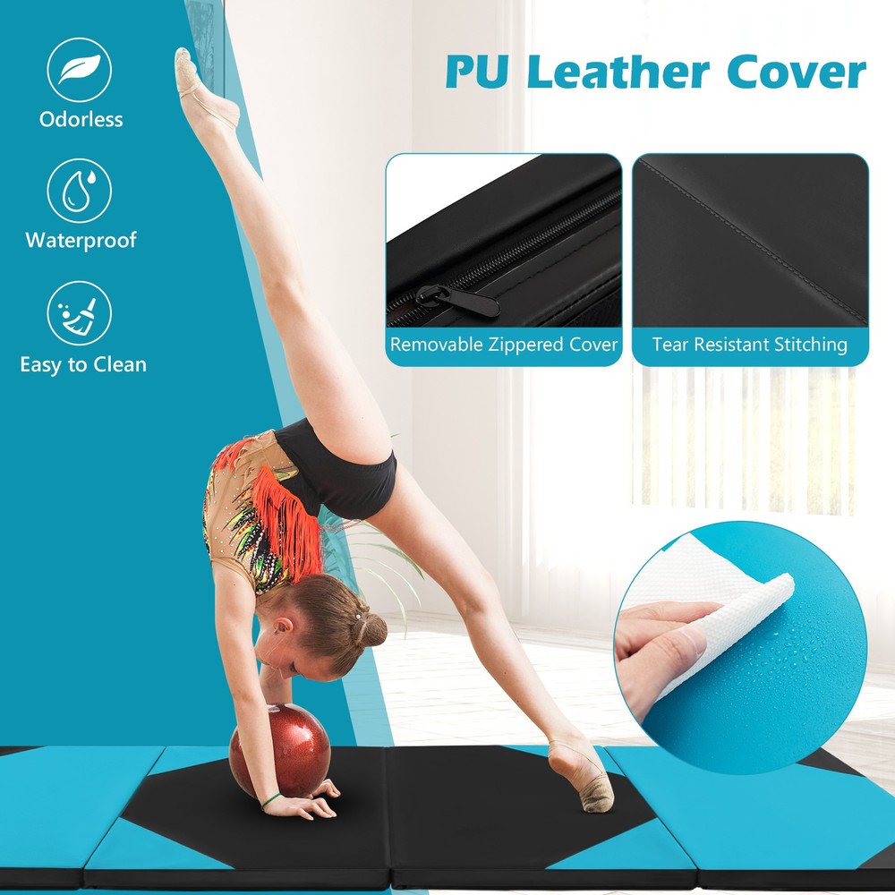 10' x 4' x 2" 4-Panel Folding Gymnastics Exercise Mat w/ Hook & Loop Fasteners