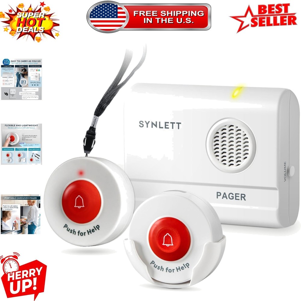 Elderly Call Button with 500ft Range - Wireless Pager Alert System & Receiver