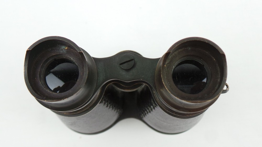 VINTAGE UNMARKED BROWN LEATHER COVERED BRASS BINOCULARS