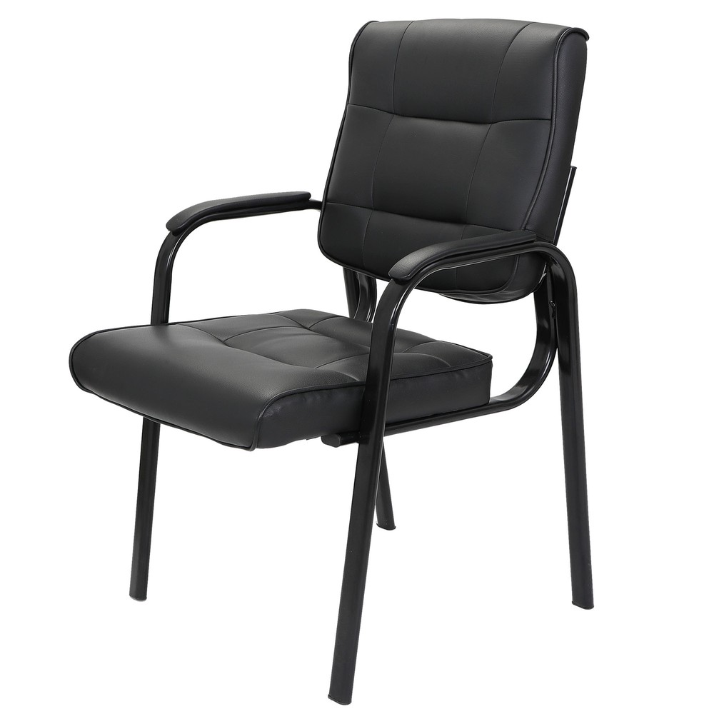 Back Smooth Leather Office Desk Computer Guest Chair with Armrest Reception