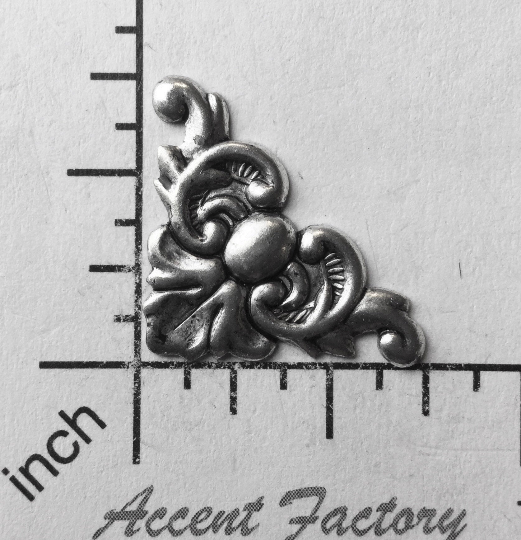 23444 2 Pc. Matte Silver Oxidized Victorian Corner Brass Finding