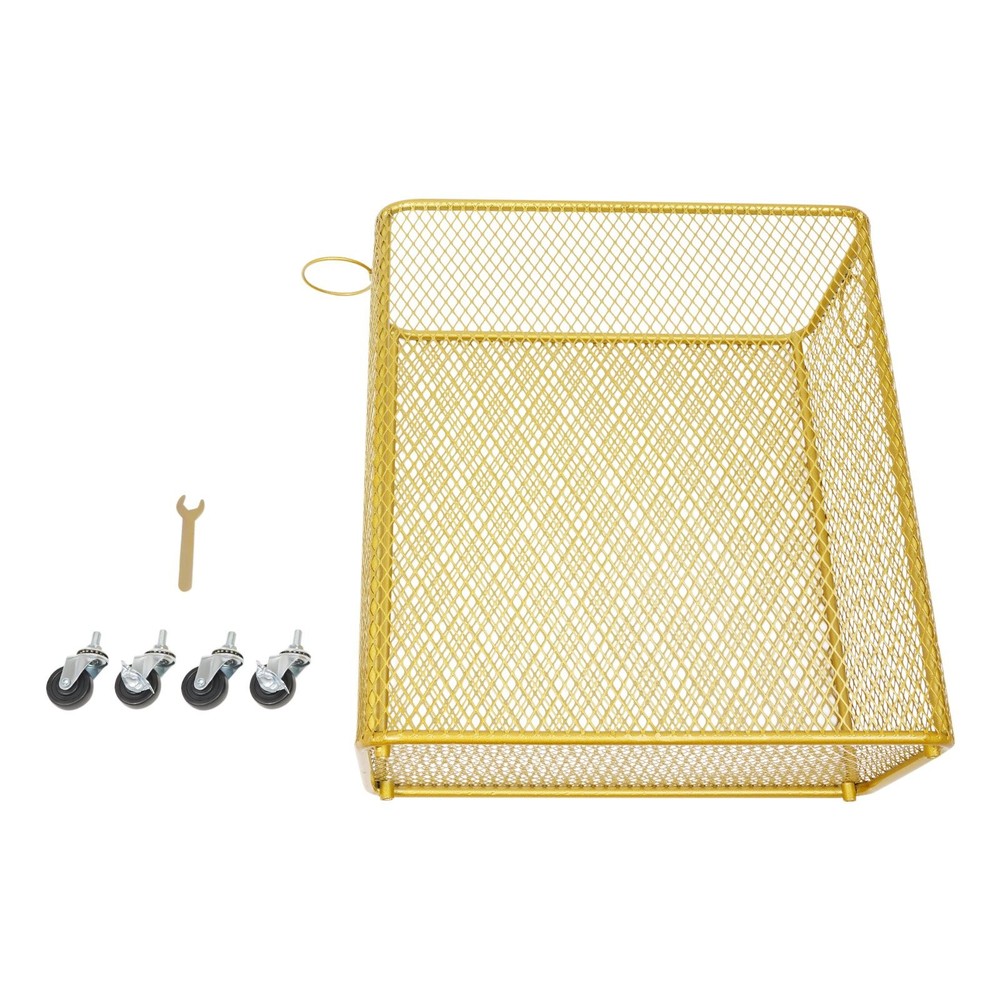 Rectangular Storage Busket Iron Rolling Laundry Basket For Home Gold,43*23*45cm