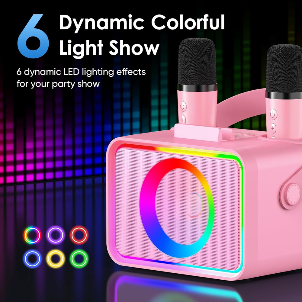 Karaoke Machine,Portable Bluetooth Speaker with 2 Wireless Microphone for Adults