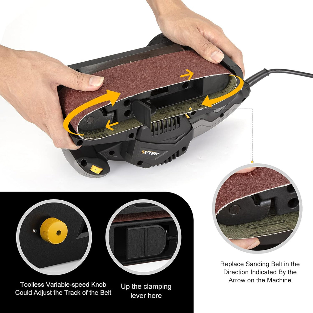 3 × 21-Inch Belt Sander with Dust Bag, 7Amp Sander Machine with Variable-Speed C