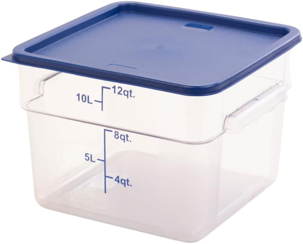 Square Food Storage Container with Blue Lid, 12 Quart, Polycarbonate, Reusable,