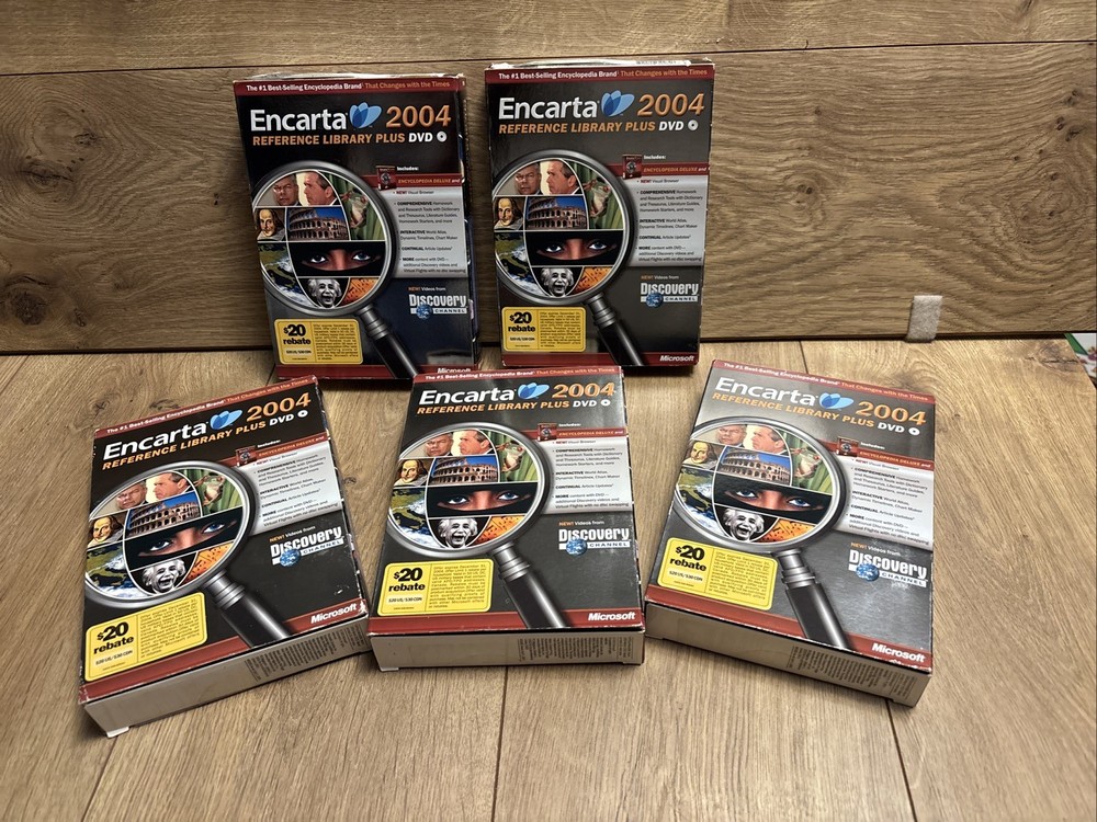 Microsoft Encarta 2004 Reference Library Plus DVD Windows XP New Sealed Box