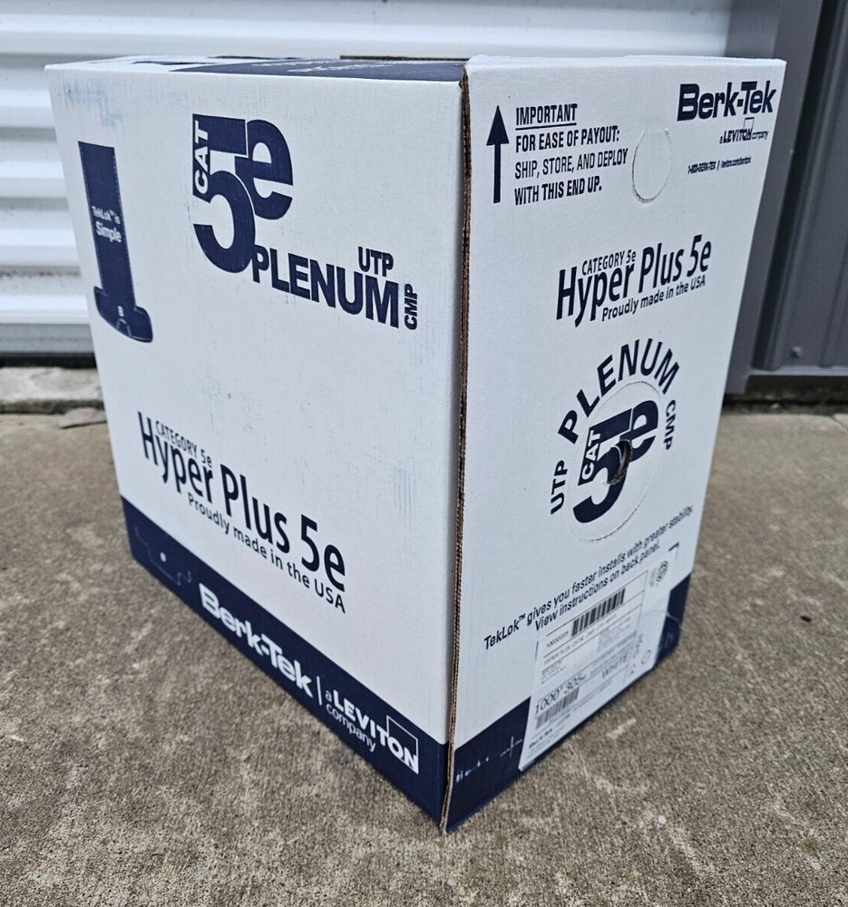 Berk-Tek Hyper Plus CAT5e Plenum UTP Ethernet Cable 1000ft box (White)