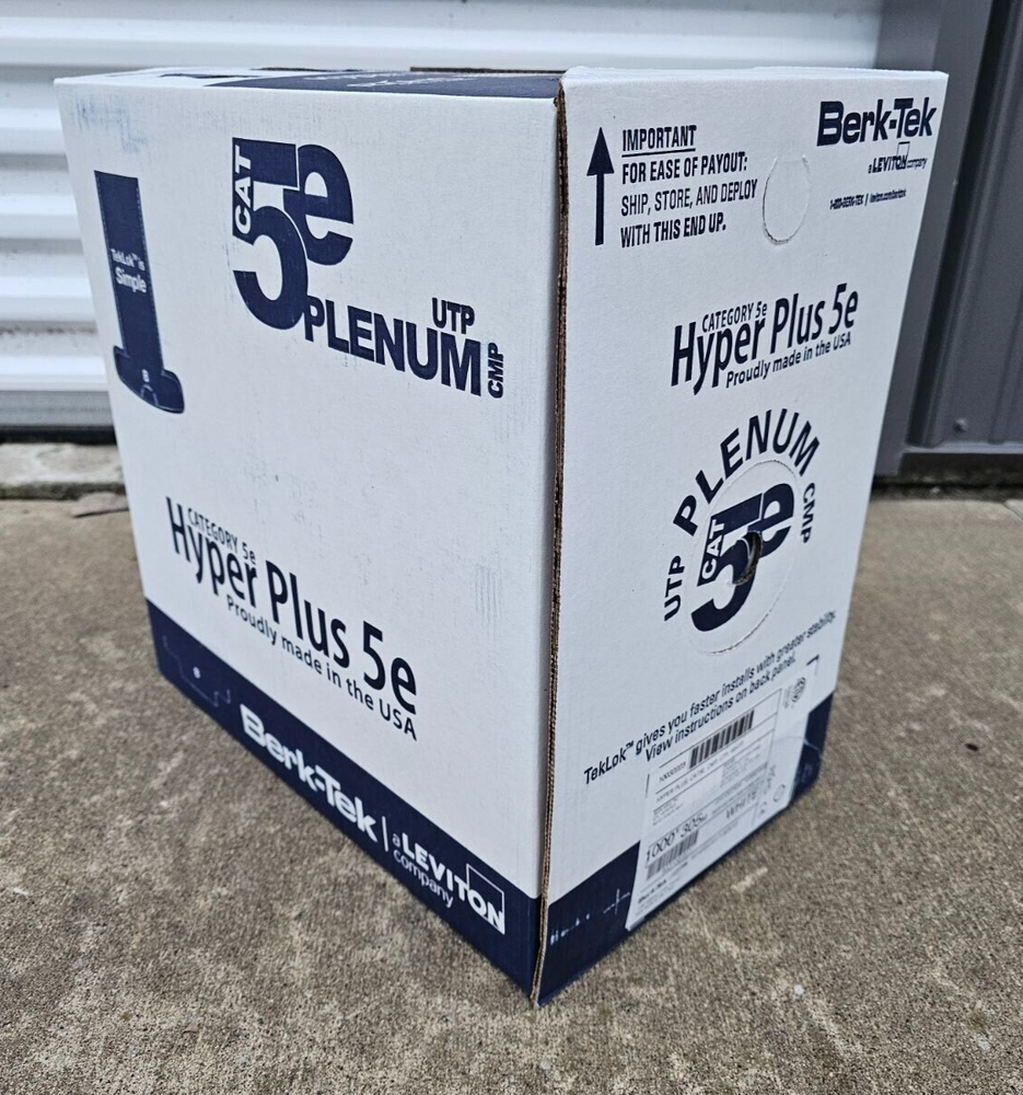 Berk-Tek Hyper Plus CAT5e Plenum UTP Ethernet Cable 1000ft box (White)