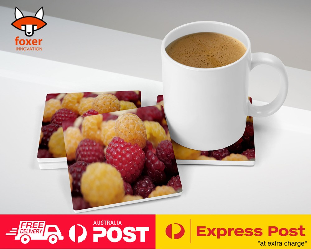 COASTER COFFEE DRINKING MAT|RED AND YELLOW RASPBERRY FRUIT