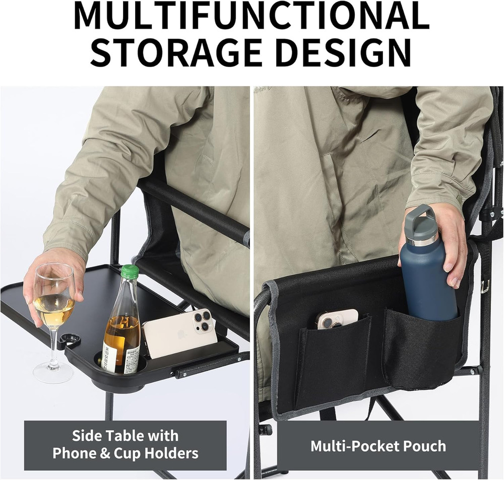 Oversized Camping Chairs with Canopy Foldable Directors Chair with Side Table &