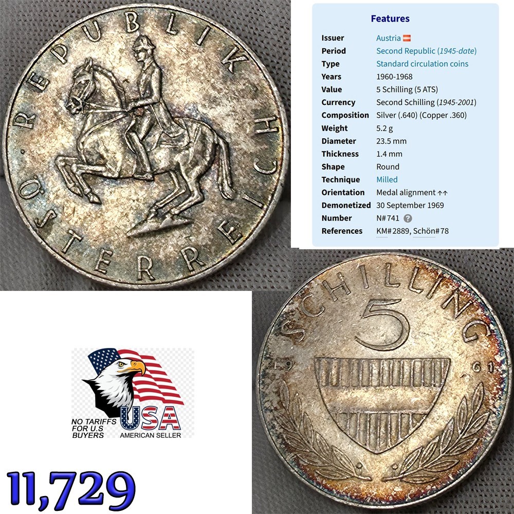 1961  AUSTRIA Silver 5 SCHILLING 5S
