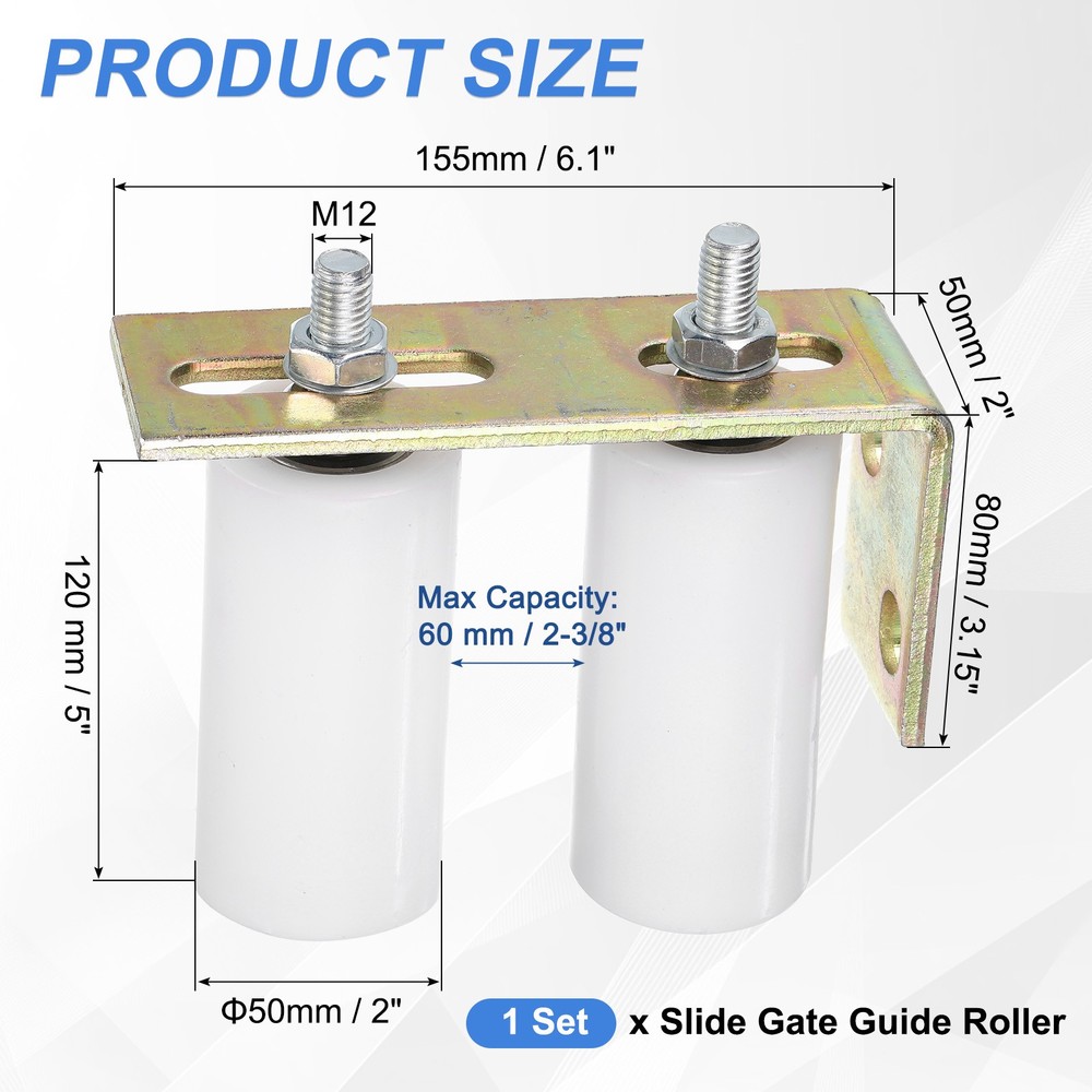 1Set Slide Gate Guide Roller, 5" Nylon Gate Support Rollers with Bracket, White