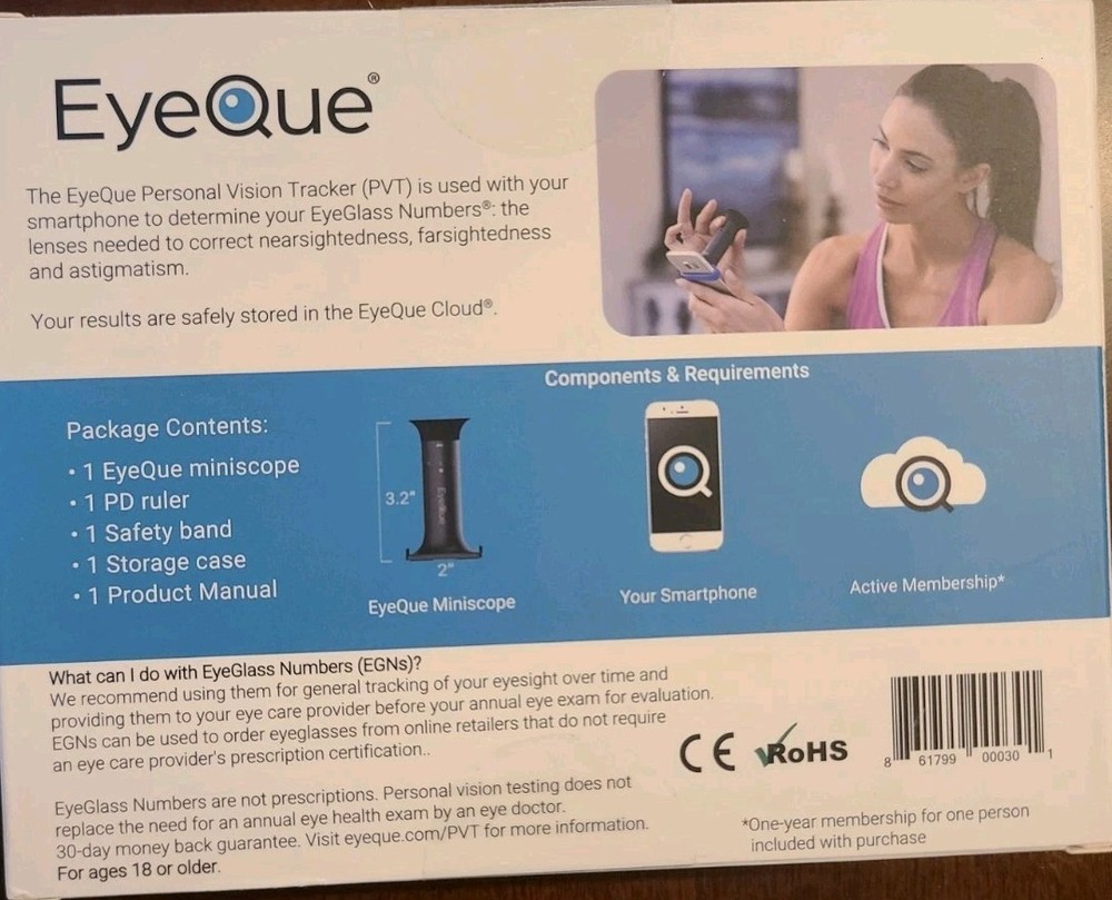 EyeQue Personal Vision Tracker Ophthalmic Refractometer Home Test Kit