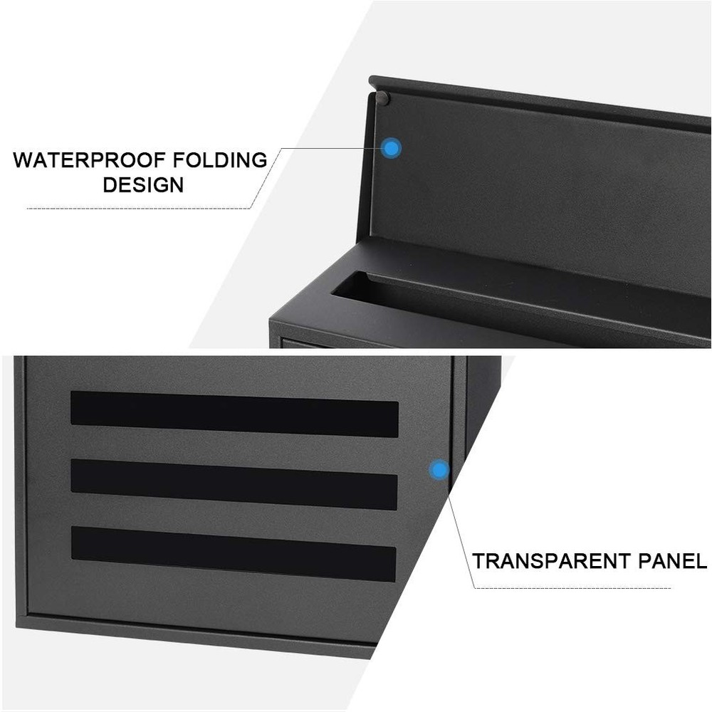 Secure Locking Wall Mounted Mailbox Large Capacity Black