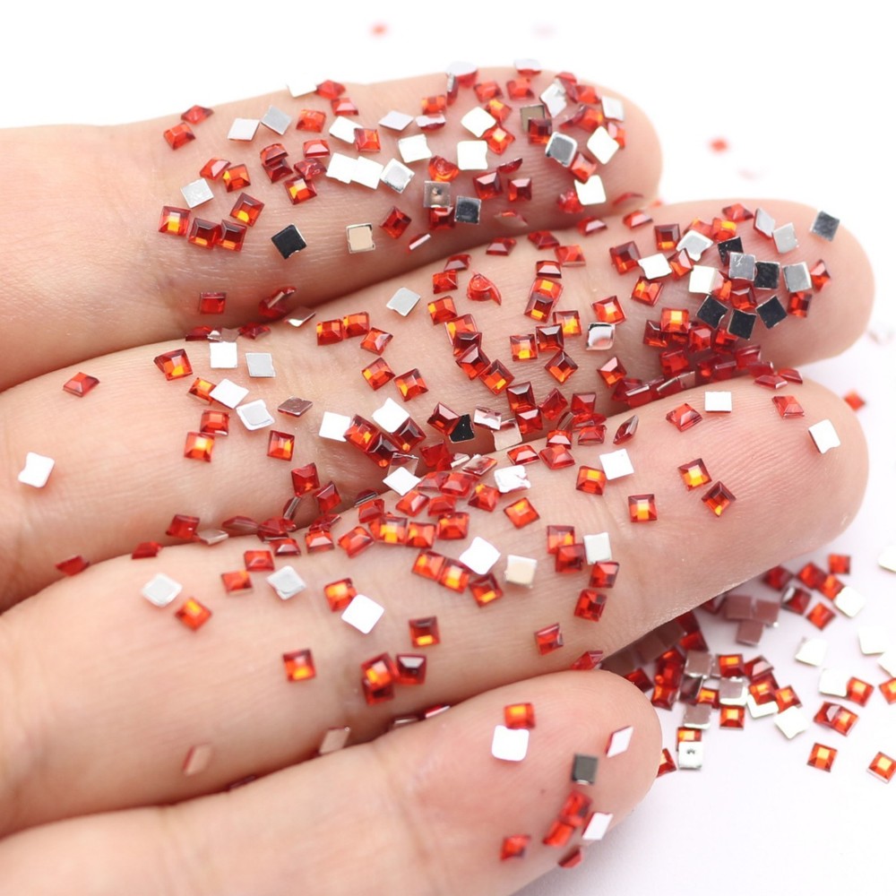 Craft DIY Acrylic Tiny 2mm Square Flatback Rhinestone Gems +Storage Box Nail Art