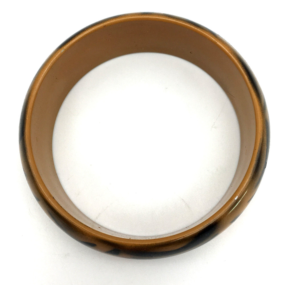 Black & Tan Tiger Stripe Hand Painted Acrylic Bangle Bracelet
